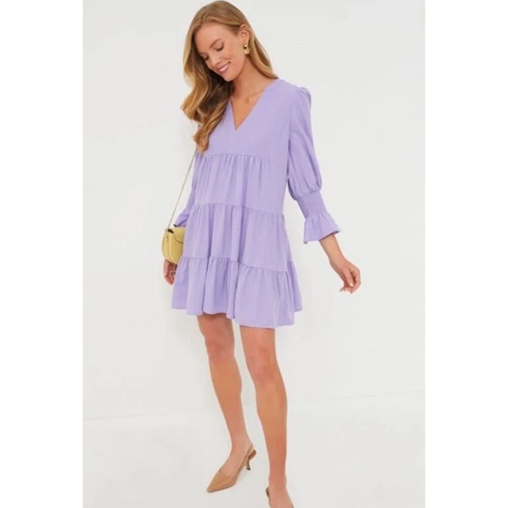 Tuckernuck Pomander Place Kenzo Dress in Lilac Lavender Crepe Long Sleeve XS